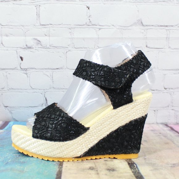 Unbranded Shoes - Women's Black Cream Ankle Strap Espadrille Platform Sandals Size 37 US 7